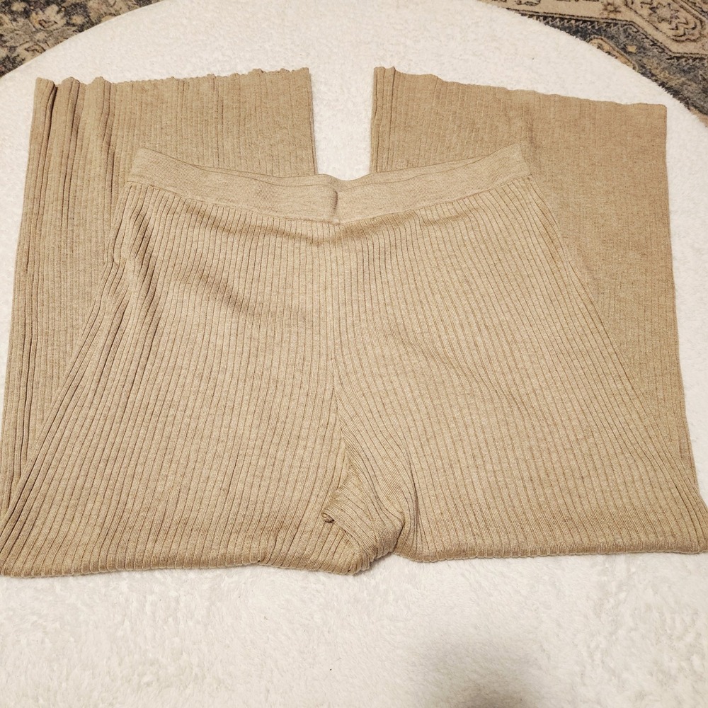 The Drop Catalina Rib Knit Wide Leg Lounge Pants Tan Size 2X